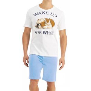 CLUBROOM Mens White Drawstring Short Sleeve T-Shirt Top Shorts Pants Pajamas XL